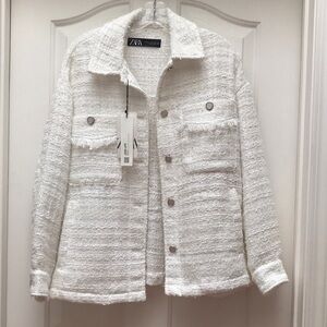 ZARA NWT White Tweed Jacket / Shacket - Women's Collar Button-Front - XS 🐚
